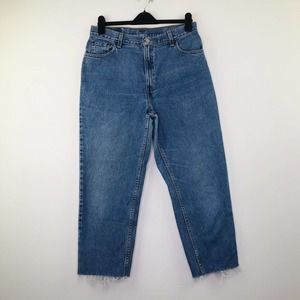 Levis 550 Women's 14 Blue Jeans Relaxed Fit Straight Leg Frayed Medium Wash E